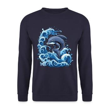 Dolphin, Water, Waves, Ocean - Unisex Sweatshirt - navy - Front - Alina (178cm) & Michal (187cm)