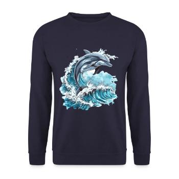 Dolphin Surrounded by Ocean Waves - Unisex Sweatshirt - navy - Front - Alina (178cm) & Michal (187cm)