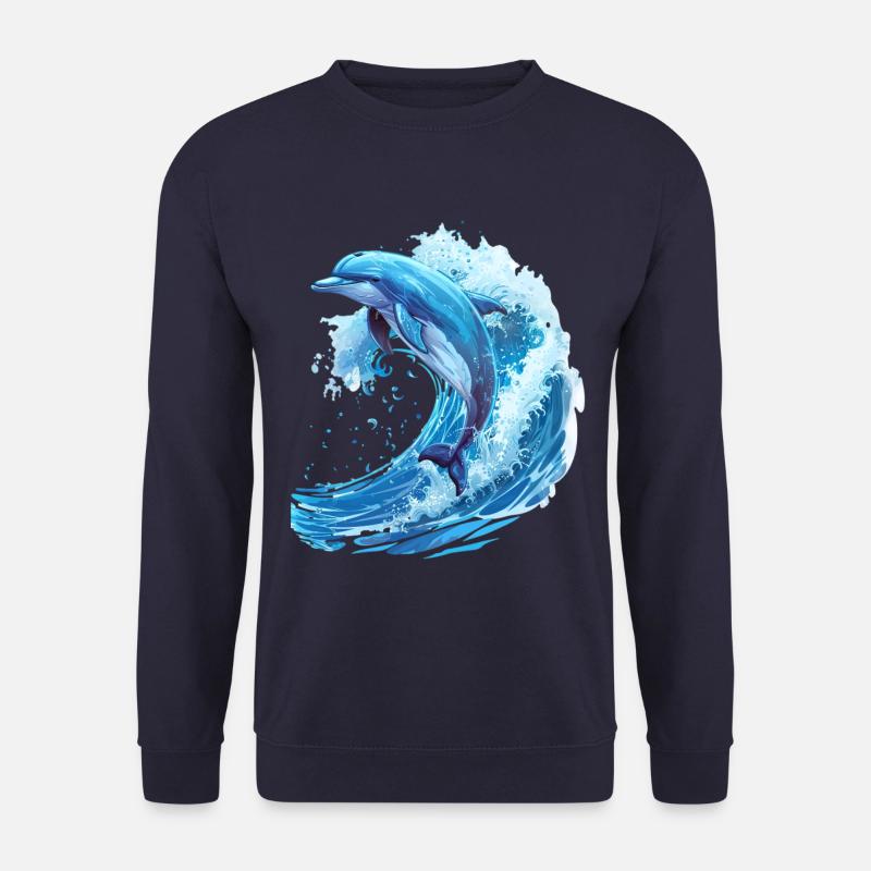 Springender Delfin in Blauer Welle - Unisex Pullover - Navy