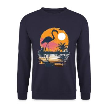 Flamingo Illustration - Unisex Sweatshirt - navy - Front - Alina (178cm) & Michal (187cm)