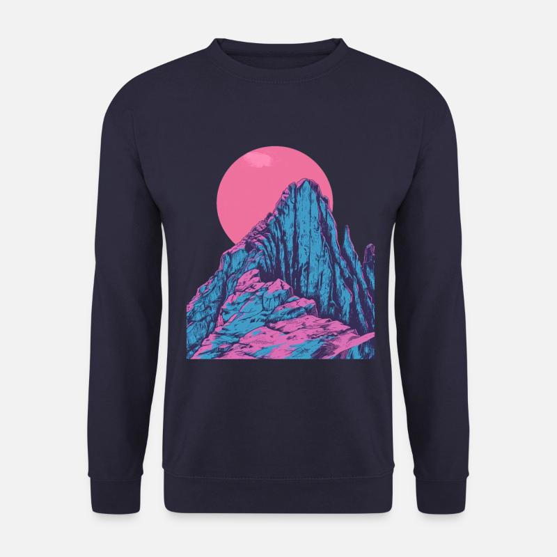 Rosa Mond Über Mystischen Bergen - Unisex Pullover - Navy
