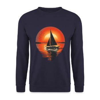 Coucher de soleil voilier et oiseaux - Sweat-shirt Unisexe - marine - Devant - Alina (178cm) & Michal (187cm)