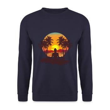 Sonnenaufgang Meditation Tropen Zen - Unisex Pullover - Navy - Vorne - Alina (178cm) & Michal (187cm)