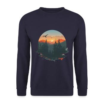 Berglandschaft Bei Sonnenuntergang Naturblick - Unisex Pullover - Navy - Vorne - Alina (178cm) & Michal (187cm)