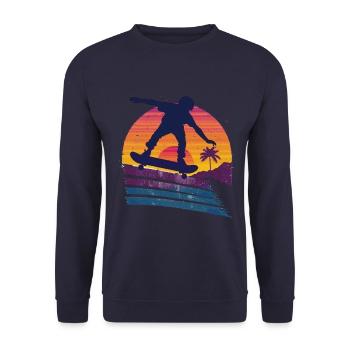Silhouette de planche à roulettes coucher de soleil - Sweat-shirt Unisexe - marine - Devant - Alina (178cm) & Michal (187cm)