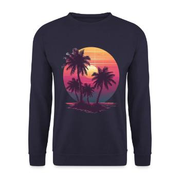 Océan Palmiers Vintage Rétro Coucher de soleil - Sweat-shirt Unisexe - marine - Devant - Alina (178cm) & Michal (187cm)