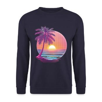 Océan Palmiers Vintage Rétro Coucher de soleil - Sweat-shirt Unisexe - marine - Devant - Alina (178cm) & Michal (187cm)