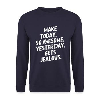 Mache Heute So Genial Dass Gestern Neidisch Wird - Unisex Pullover - Navy - Vorne - Alina (178cm) & Michal (187cm)