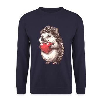 Adorable Hedgehog Holding Heart Illustration for - Unisex Pullover - Navy - Vorne - Alina (178cm) & Michal (187cm)