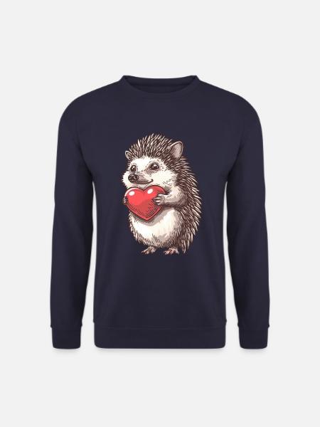 Adorable hérisson tenant une illustration de coeur pour - Sweat-shirt Unisexe - marine