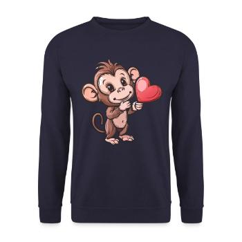 Cute Monkey Holding Heart Illustration - Unisex Pullover - Navy - Vorne - Alina (178cm) & Michal (187cm)