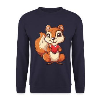 Adorable Squirrel with Red Heart Illustration - Unisex Sweatshirt - navy - Front - Alina (178cm) & Michal (187cm)