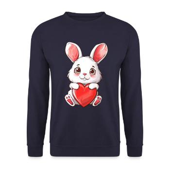 Adorable Bunny Holding Heart Illustration for - Unisex Pullover - Navy - Vorne - Alina (178cm) & Michal (187cm)