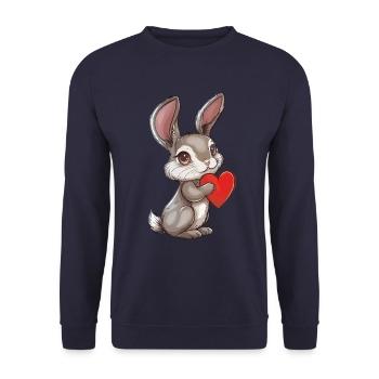 Adorable Bunny Holding Heart - Cute Rabbit - Unisex Pullover - Navy - Vorne - Alina (178cm) & Michal (187cm)