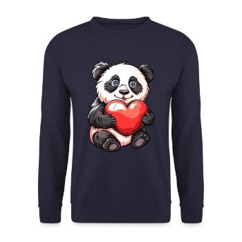 Adorable Panda Holding Heart Cartoon Illustration - Unisex Sweatshirt - navy - Front - Alina (178cm) & Michal (187cm)