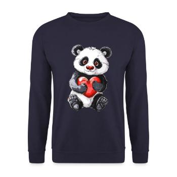 Adorable Panda Holding Red Heart For Panda Lovers - Unisex Pullover - Navy - Vorne - Alina (178cm) & Michal (187cm)