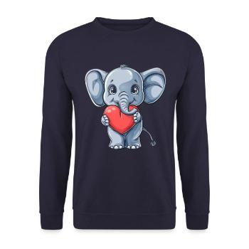 Éléphant mignon tenant une illustration de coeur pour - Sweat-shirt Unisexe - marine - Devant - Alina (178cm) & Michal (187cm)