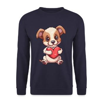 Adorable Puppy Holding Heart Illustration for Dog - Unisex Sweatshirt - navy - Front - Alina (178cm) & Michal (187cm)