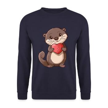 Adorable Otter Holding Heart Cute Animal Design - Unisex Pullover - Navy - Vorne - Alina (178cm) & Michal (187cm)