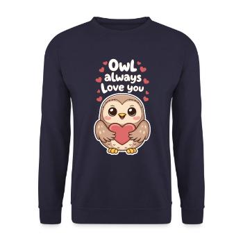 Owl Always Love You Cute Owl Holding Heart - Unisex Sweatshirt - navy - Front - Alina (178cm) & Michal (187cm)