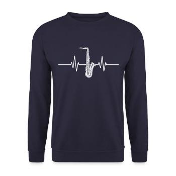 Saxophone Heartbeat Design Music Lover - Unisex Sweatshirt - navy - Front - Alina (178cm) & Michal (187cm)