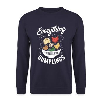 Alles Ist Besser Mit Dumplings - Unisex Pullover - Navy - Vorne - Alina (178cm) & Michal (187cm)