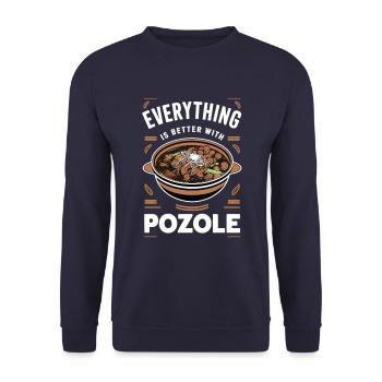 Tout est mieux avec Pozole - Sweat-shirt Unisexe - marine - Devant - Alina (178cm) & Michal (187cm)