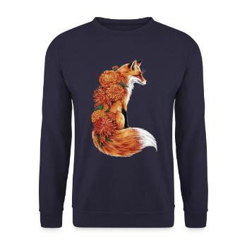 Fox Flowers, Animal Fox with Floral Print - Unisex Sweatshirt - navy - Front - Alina (178cm) & Michal (187cm)