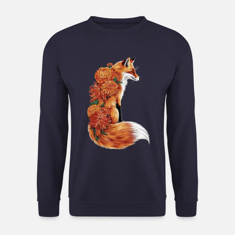 Fox Flowers, Animal Fox mit Blumenmuster - Unisex Pullover - Navy