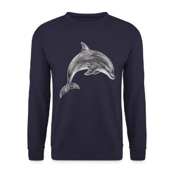 Delfin Zeichnung Illustration Schwarz-Weiß - Unisex Pullover - Navy - Vorne - Alina (178cm) & Michal (187cm)