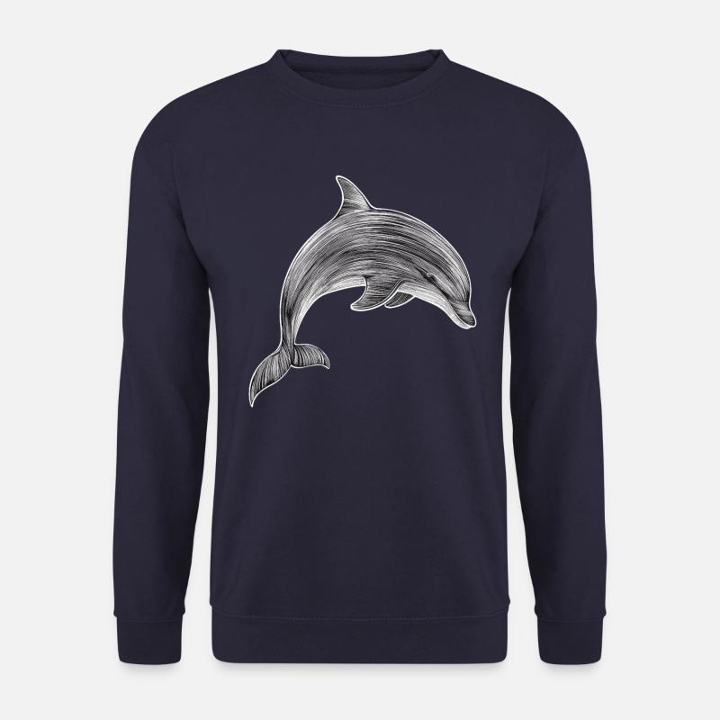 Delfin Zeichnung Illustration Schwarz-Weiß - Unisex Pullover - Navy