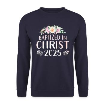 Getauft In Christus 2025 Blumenmuster - Unisex Pullover - Navy - Vorne - Alina (178cm) & Michal (187cm)