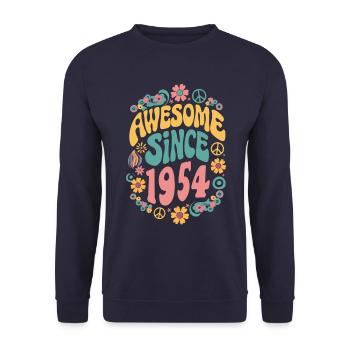 Awesome Since 1954 Blumen Hippie Geboren Jahr 1954 - Unisex Pullover - Navy - Vorne - Alina (178cm) & Michal (187cm)
