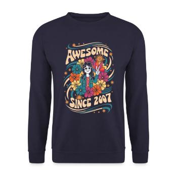 Vintage 2007 Hippie Birthday Retro Flowers - Unisex Sweatshirt - navy - Front - Alina (178cm) & Michal (187cm)