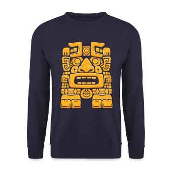 Maya Gott Mayanische Mythologie Alter Gott K'inich - Unisex Pullover - Navy - Vorne - Alina (178cm) & Michal (187cm)