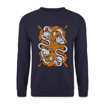 Aztec God Ancient Mythology Coatlicue Skull - Unisex Sweatshirt - navy - Front - Alina (178cm) & Michal (187cm)
