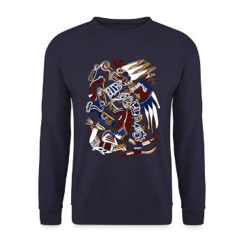 Aztekischer Gott Alte Mythologie Huitzilopochtli - Unisex Pullover - Navy - Vorne - Alina (178cm) & Michal (187cm)