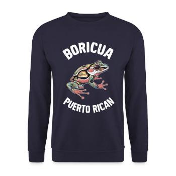 Boricua Puerto Rican Coqui Puerto Rico Kunstvolle - Unisex Pullover - Navy - Vorne - Alina (178cm) & Michal (187cm)