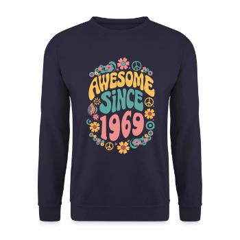 Awesome Since 1969 Blumen Hippie Geboren Jahr 1969 - Unisex Pullover - Navy - Vorne - Alina (178cm) & Michal (187cm)