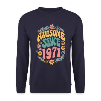 Awesome Since 1971 Blumen Hippie Geboren Jahr 1971 - Unisex Pullover - Navy - Vorne - Alina (178cm) & Michal (187cm)