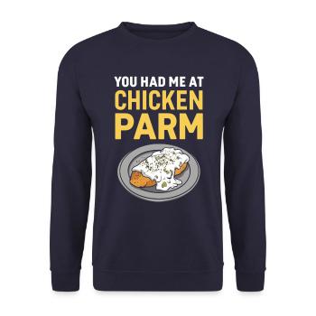 Vous m’avez eu au Chicken Parm Italian - Sweat-shirt Unisexe - marine - Devant - Alina (178cm) & Michal (187cm)
