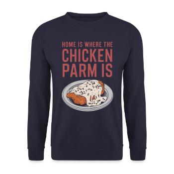 Home Is Where The Chicken Parm Is - Chicken Parm - Unisex Pullover - Navy - Vorne - Alina (178cm) & Michal (187cm)