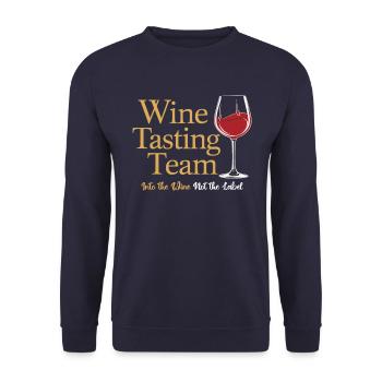 Weinverkostung Team - Ins Wein Nicht das Etikett - Unisex Pullover - Navy - Vorne - Alina (178cm) & Michal (187cm)