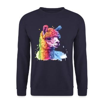 Colorful Alpaca Rainbow Portrait - Unisex Sweatshirt - navy - Front - Alina (178cm) & Michal (187cm)