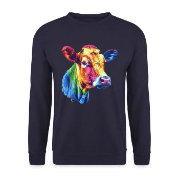 Bunte Kuh Regenbogen Kunstwerk - Unisex Pullover - Navy - Vorne - Alina (178cm) & Michal (187cm)
