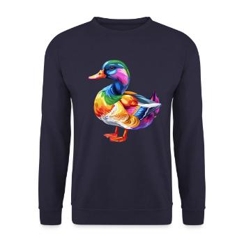 Bunter Ente Illustration Natur Kunst Design - Unisex Pullover - Navy - Vorne - Alina (178cm) & Michal (187cm)
