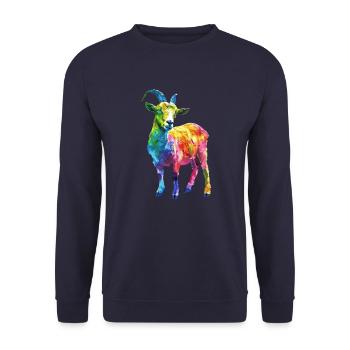 Colorful Goat Abstract Art for Animal Lovers - Unisex Sweatshirt - navy - Front - Alina (178cm) & Michal (187cm)