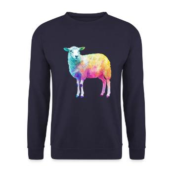 Schaf mit Regenbogen Shepherd-Farmtier - Unisex Pullover - Navy - Vorne - Alina (178cm) & Michal (187cm)