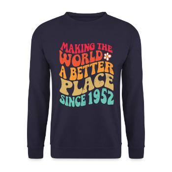 1952 Geburtstag Vintage Hippie Groovy - Unisex Pullover - Navy - Vorne - Alina (178cm) & Michal (187cm)