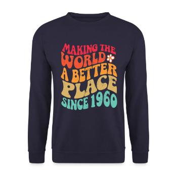 1960 Geburtstag Vintage Hippie Groovy - Unisex Pullover - Navy - Vorne - Alina (178cm) & Michal (187cm)